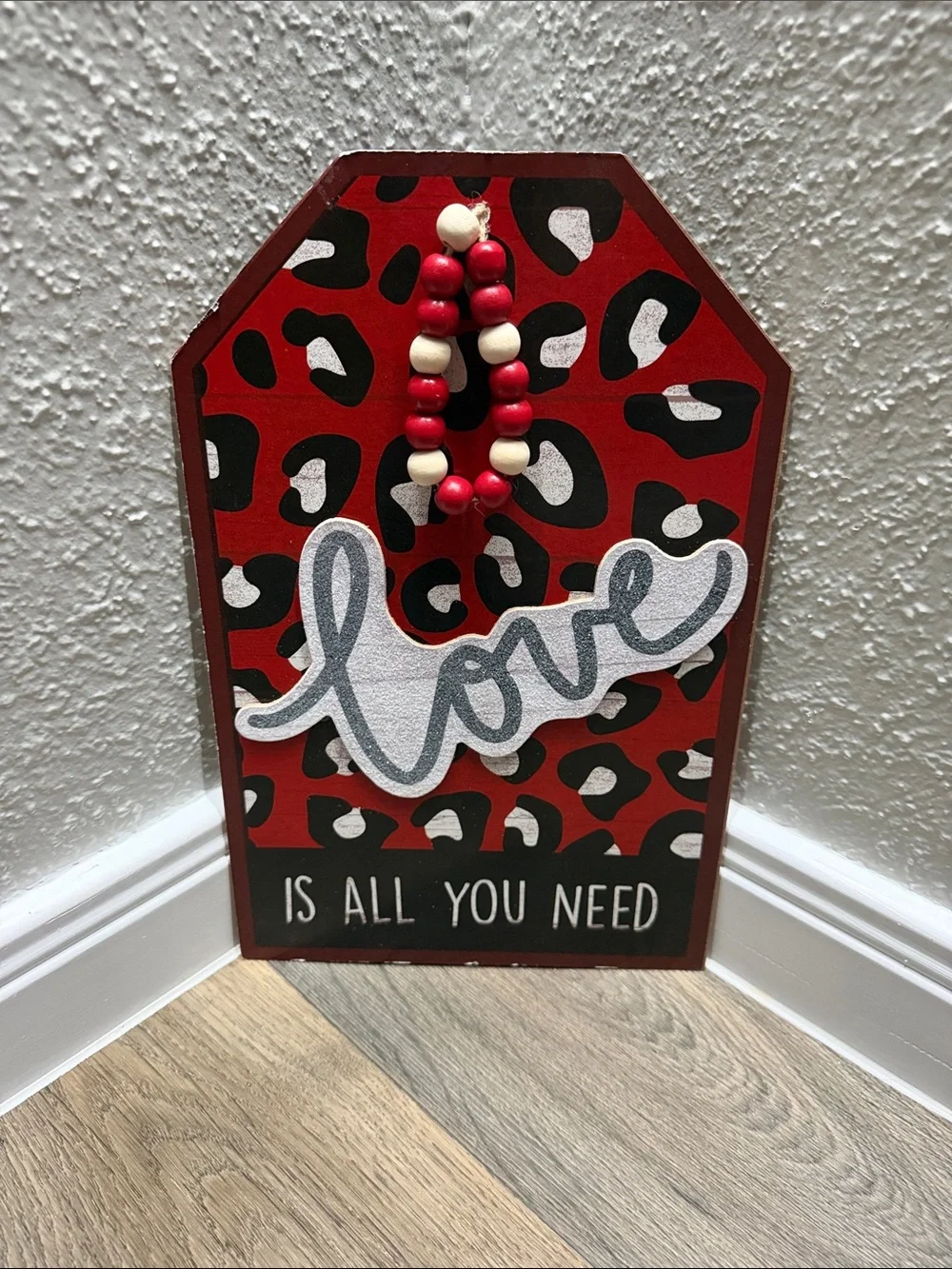 Red Leopard 'Love' Wall Decor Sign with Beaded Accent